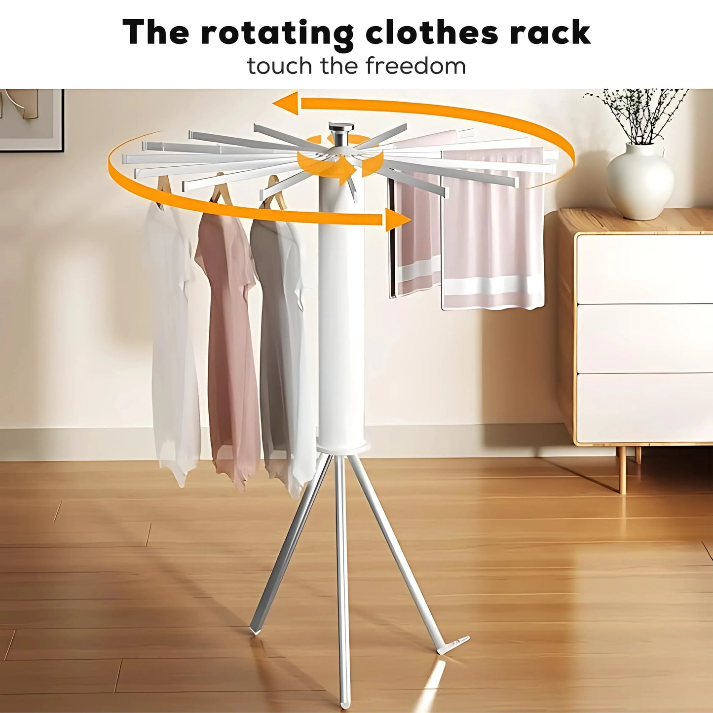 Rotating view 360° rotating stainless steel clothes drying rack with foldable arms