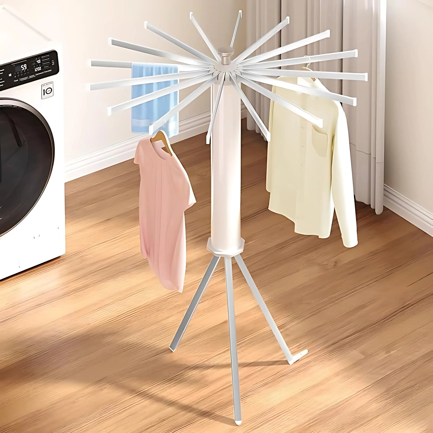 360° rotating stainless steel clothes drying rack with foldable arms