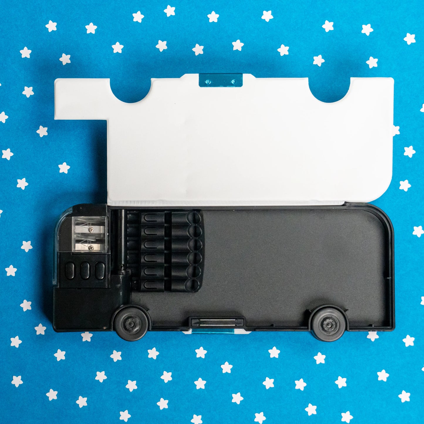 Black Bus Pencil Box Open