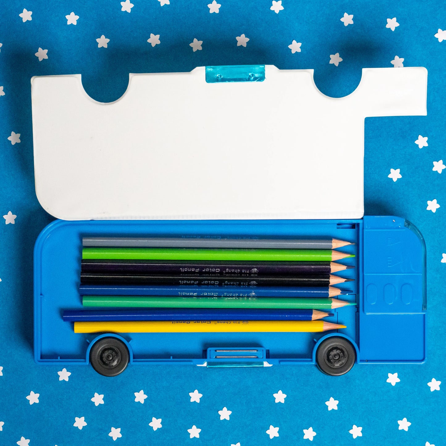 Blue Zoom Bus Pencil Box for Boys – Stylish & Mechanical Design