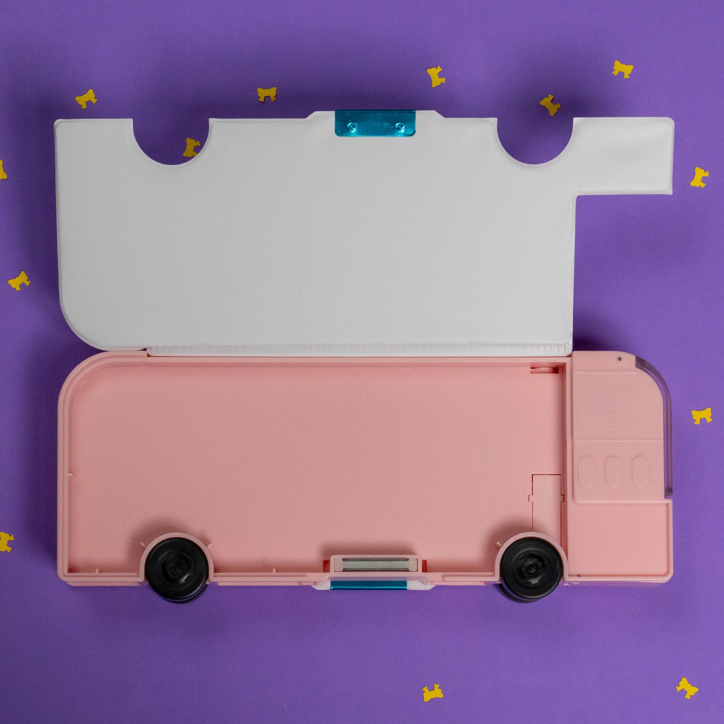 Pink Pencil Box in Bus Design Open