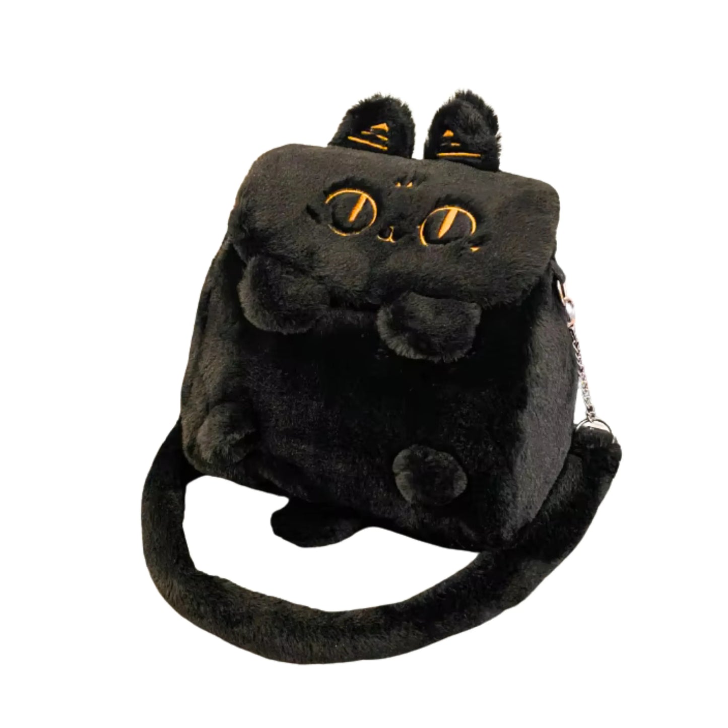 Fluffy black convertible backpack for women