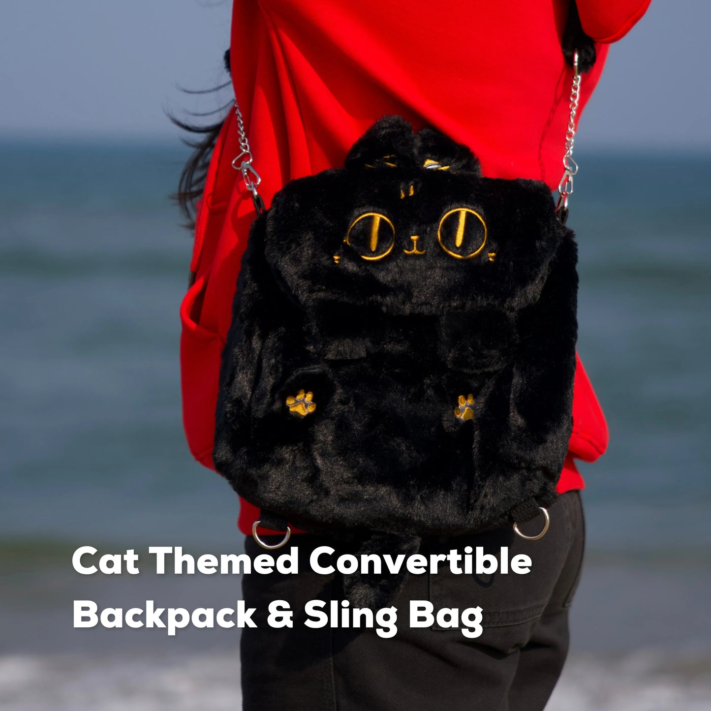 Cat-shaped convertible bag backpack with chain strap
