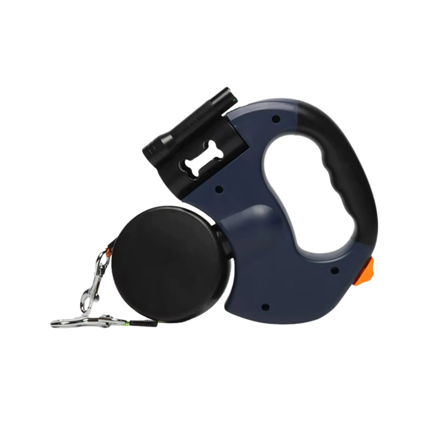 Dual dog leash with built-in LED torch on a white background