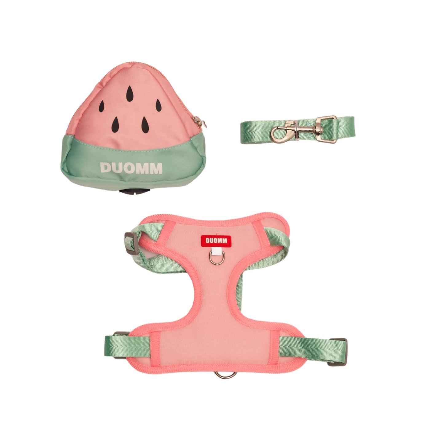 Fruit-themed dog harness in watermelon design