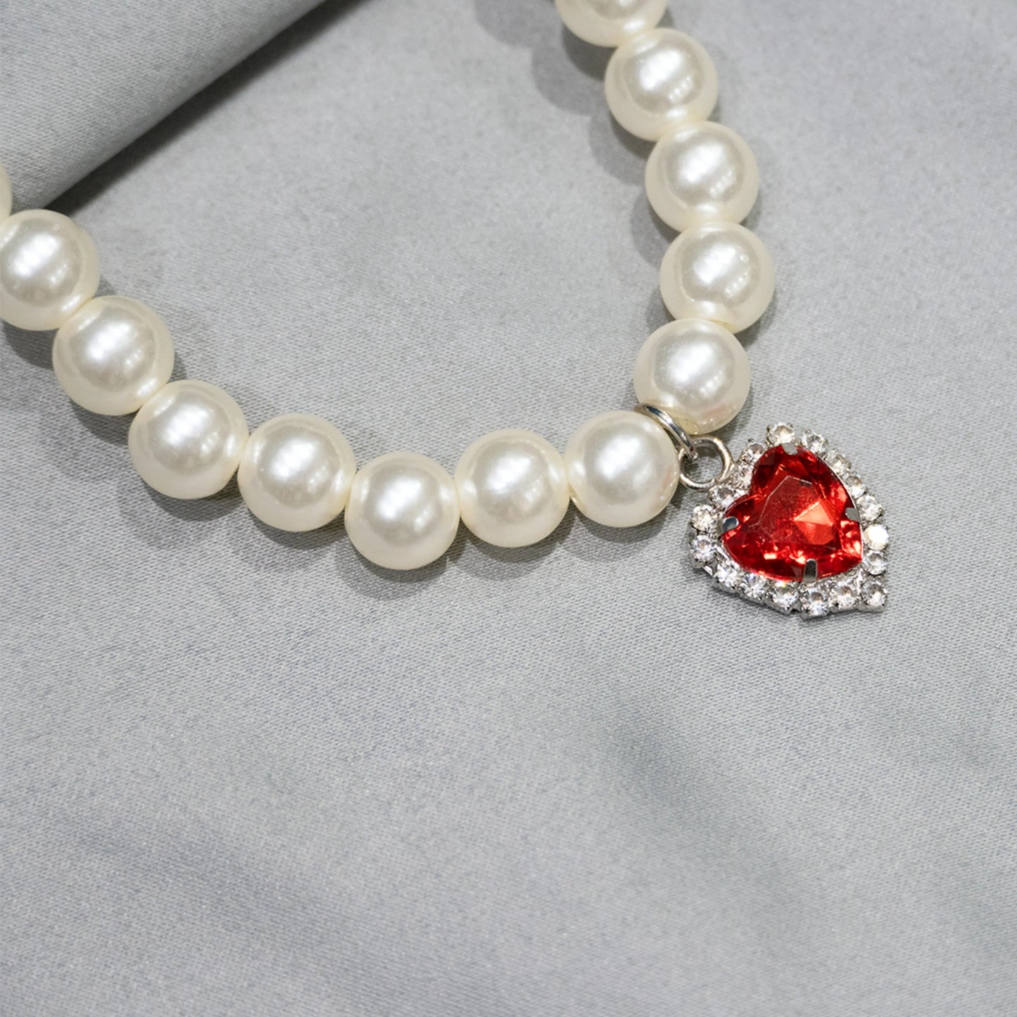 Pet Pearl Necklace with Little Studded Charm - For Small Dogs and Cats