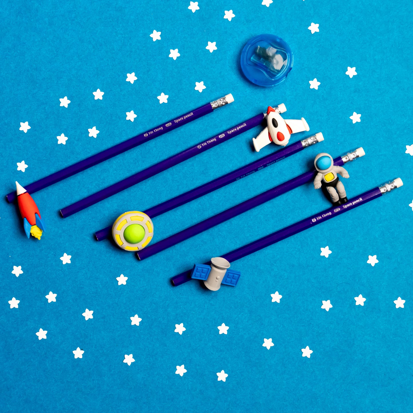 Neon Blue Space Explorer Pencil Set for Kids