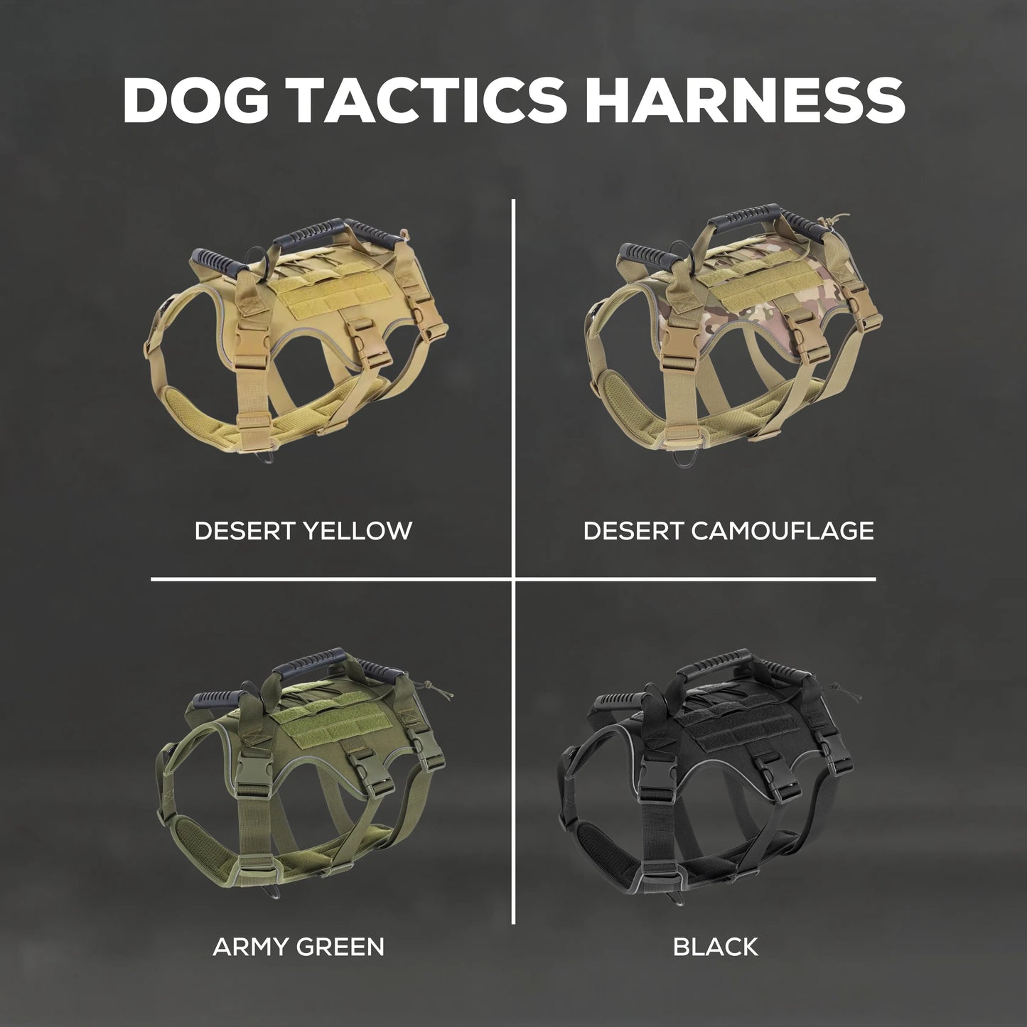 Tactical dog harness colour variations