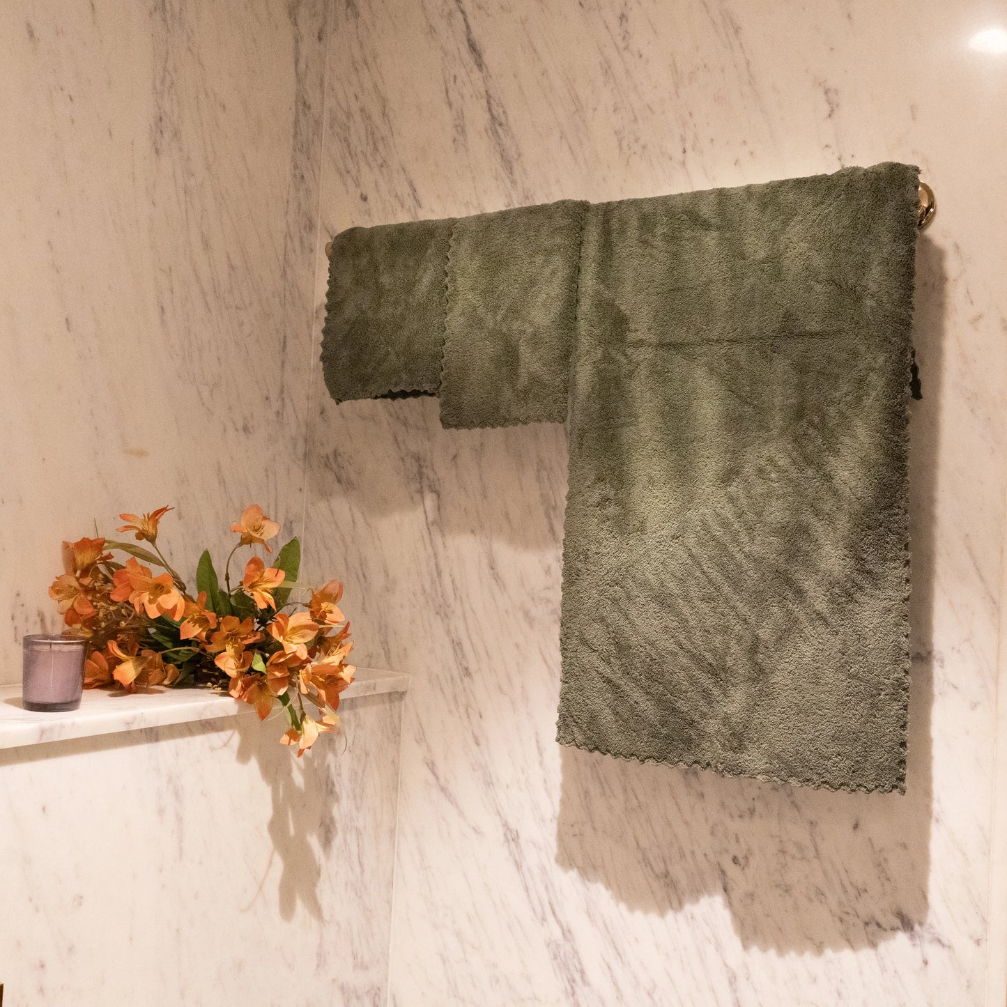 Olive green towel showing the full length