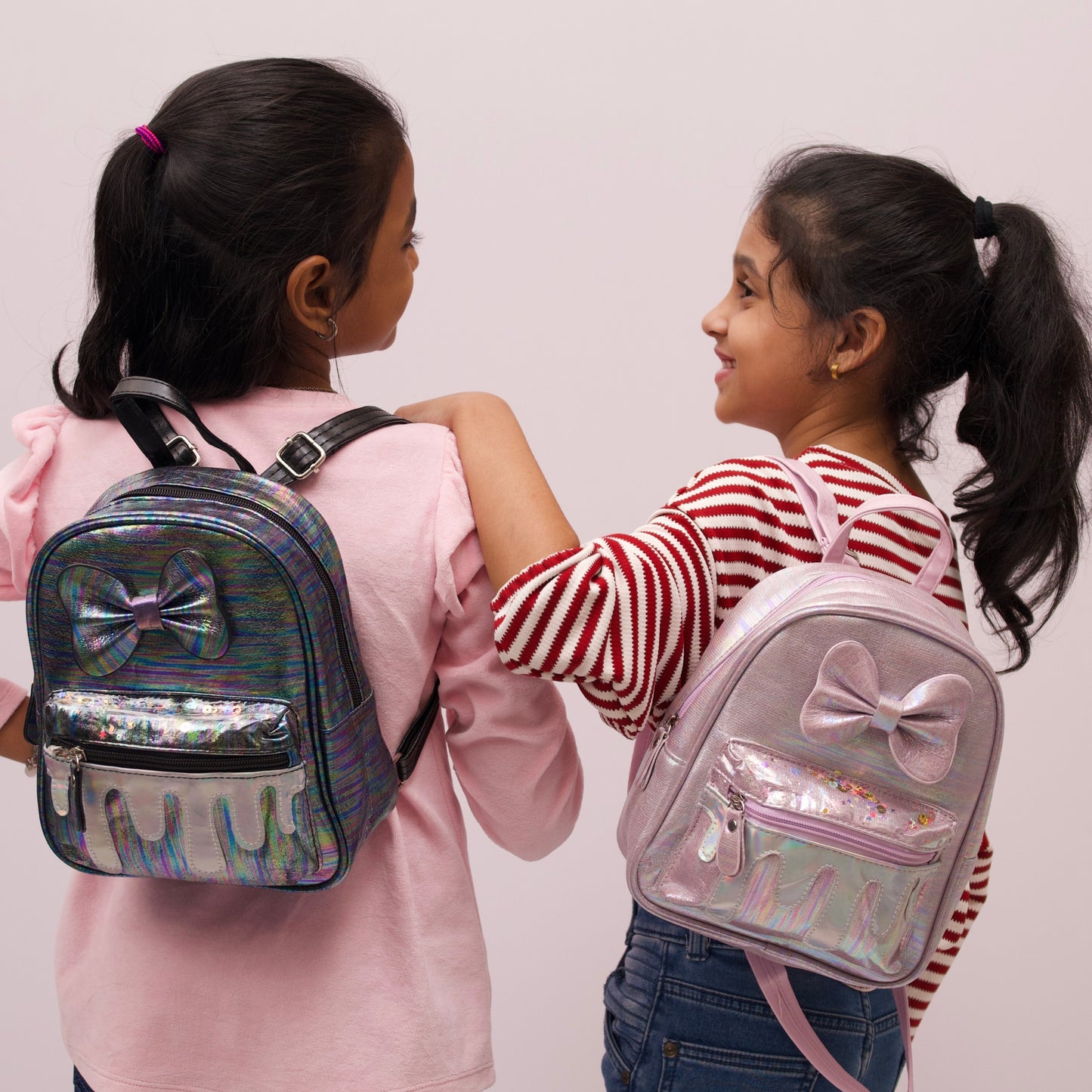 Fancy glitter displayed pink and white colour bag for kids
