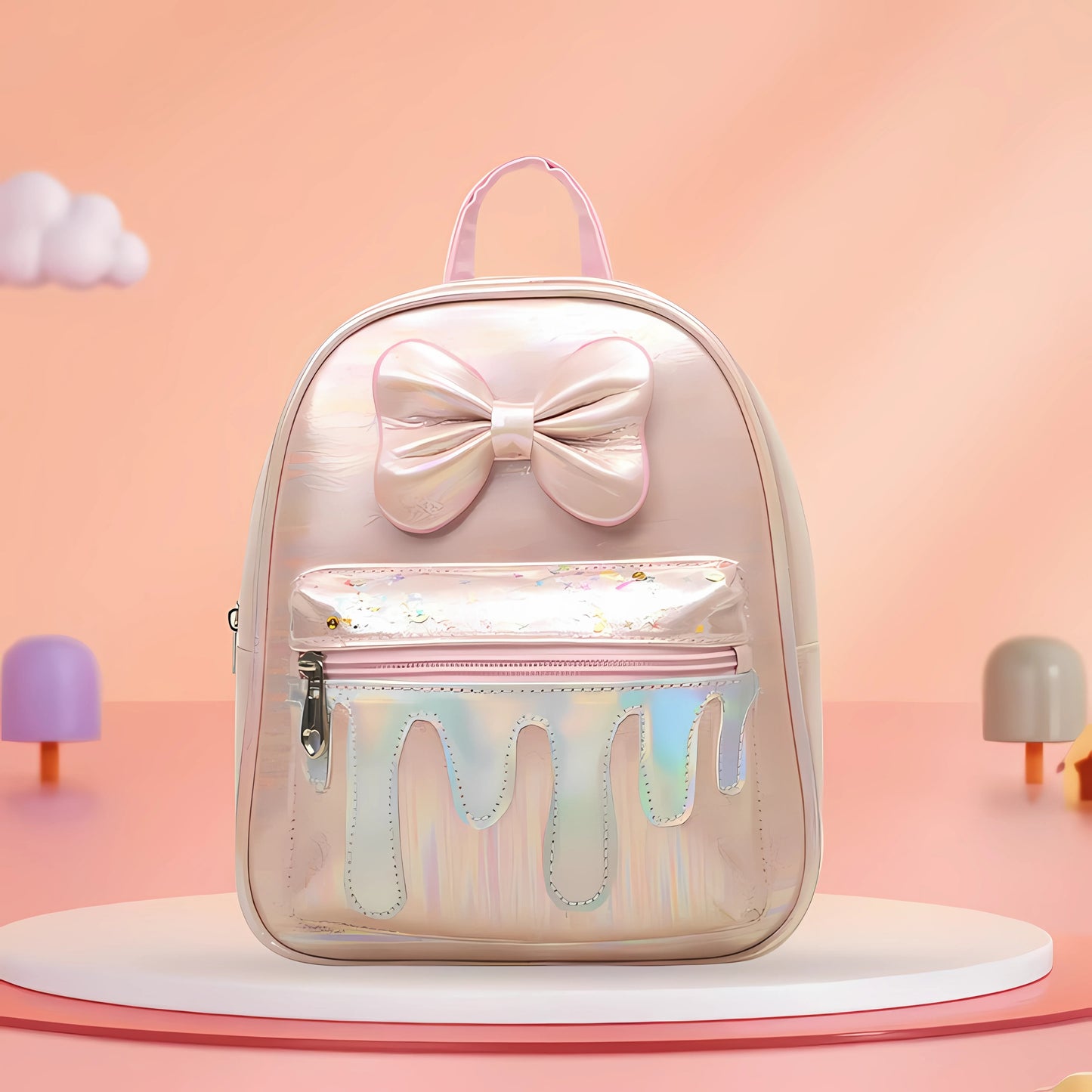 Glitter Bow Drip Kids' Backpack with sparkling bow and drip design