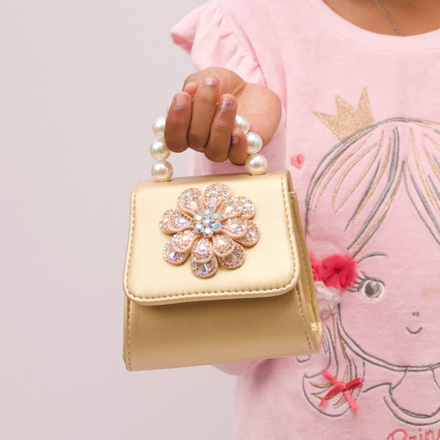 Mini pouch bag for kids – satin finish with sparkly flower