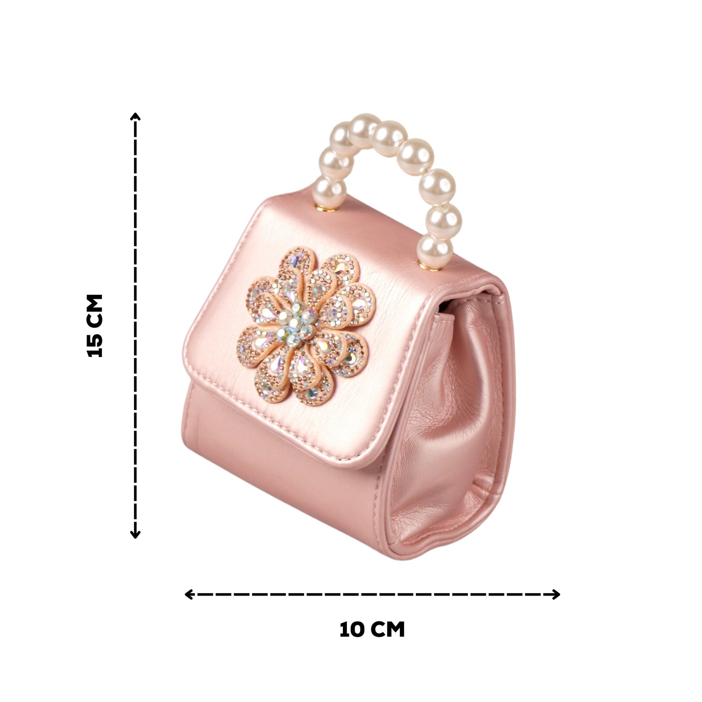 Flower bling mini bag with pearl handle in pink for girls