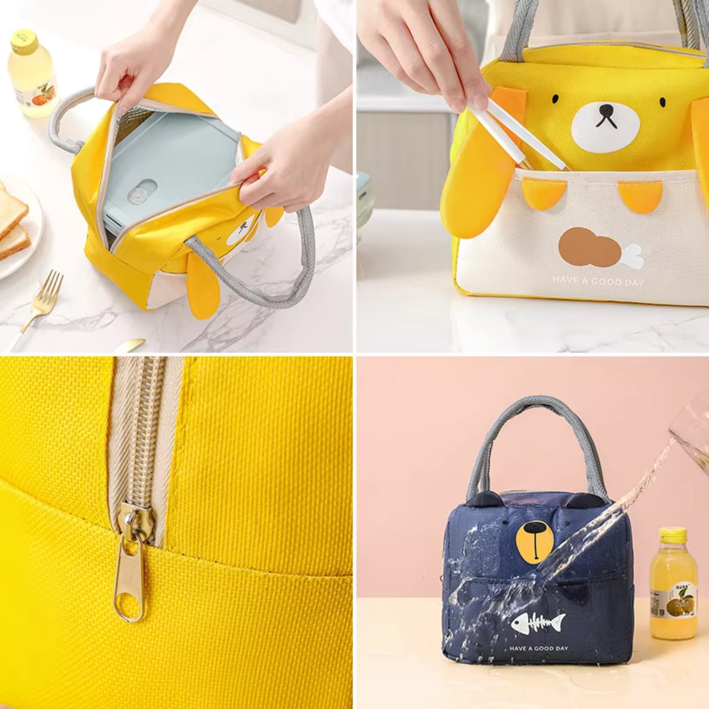 Yellow Lunch Bag for Kids with double Handle