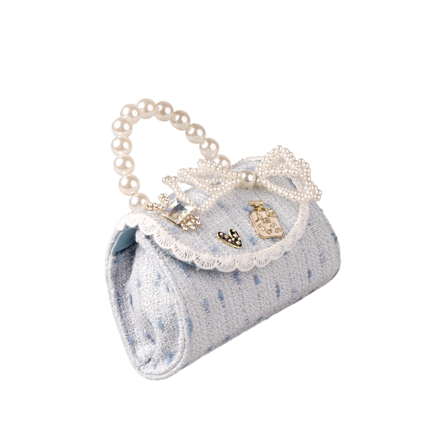Pearl handle bow sling bag for girls in pink