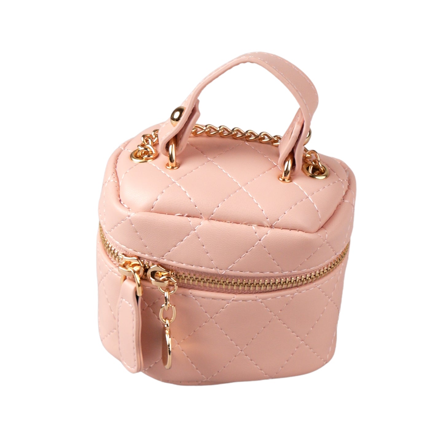 Mini vanity bag with quilted design and gold zipper
