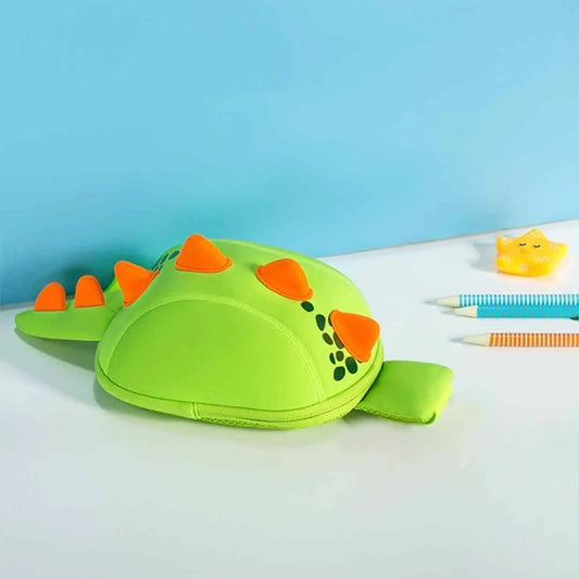 Fun dinosaur sling bag glowing placed on desk