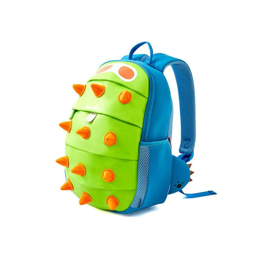 Monster 3D backpack in green and blue with spikes – kids travel bag
