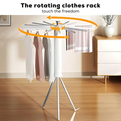Rotating view 360° rotating stainless steel clothes drying rack with foldable arms