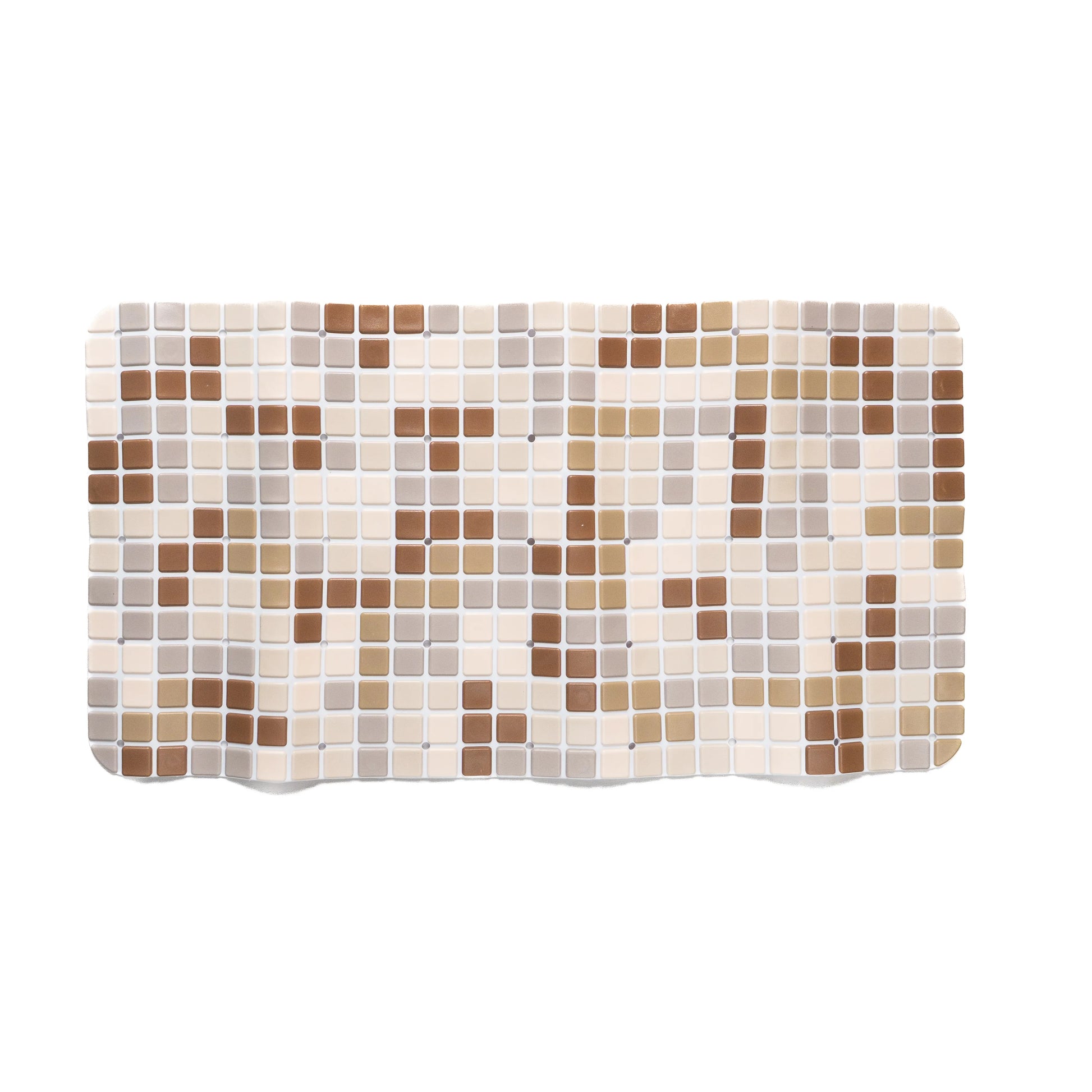 Brown-ivory bathroom mat on flat surface, front view.