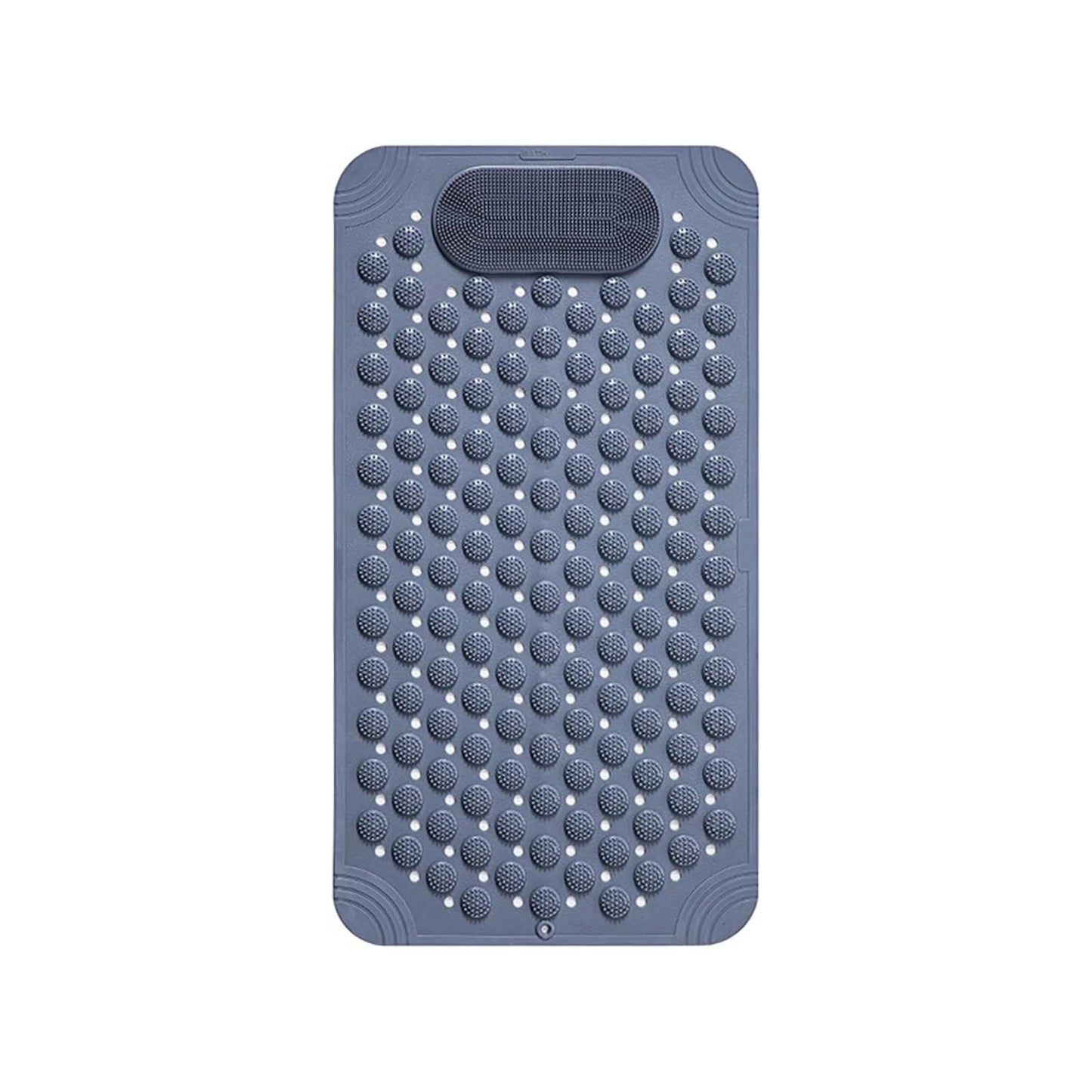 Blue anti slip shower mat displayed on a white background