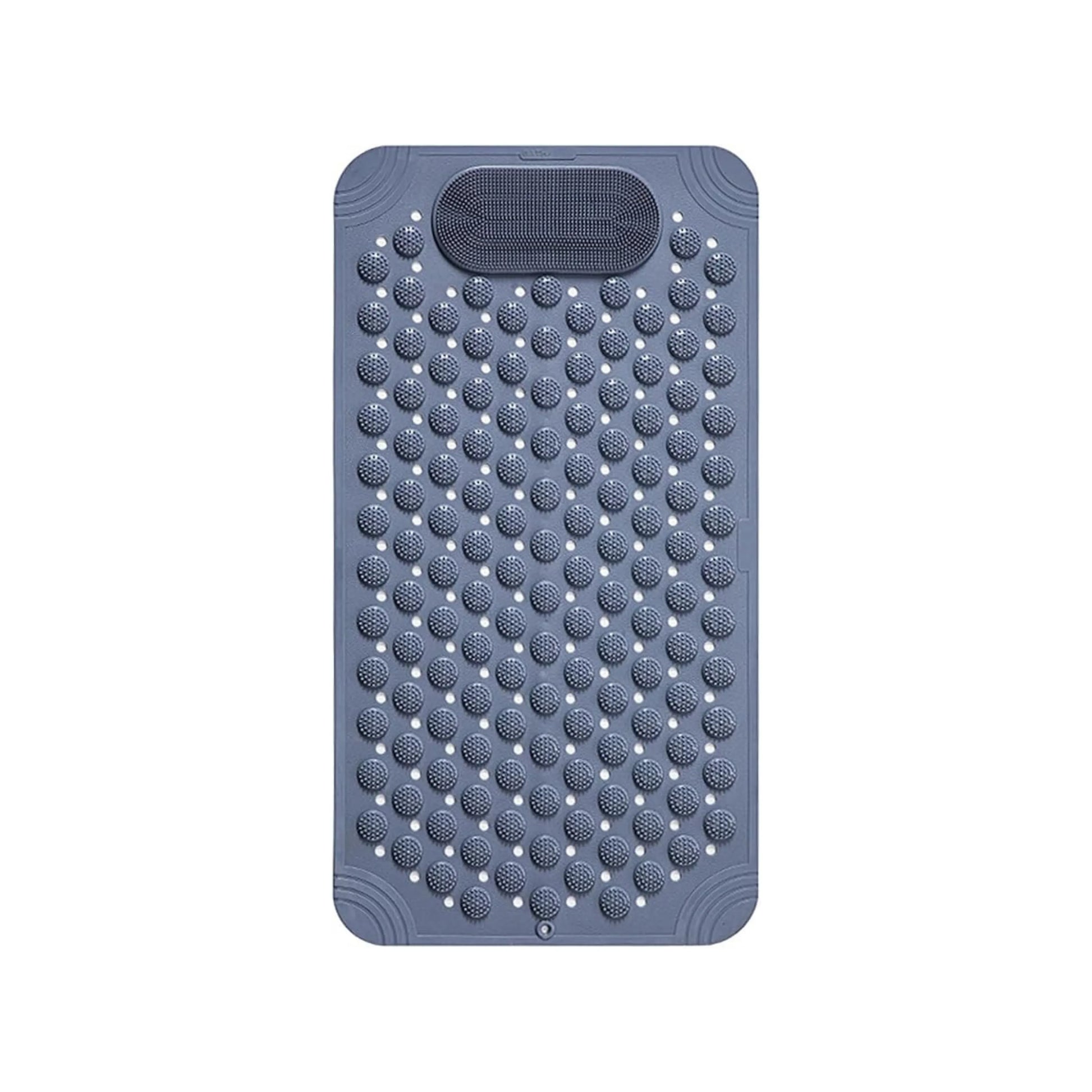 Blue anti slip shower mat displayed on a white background