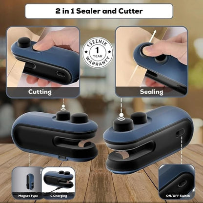 USB rechargeable 2-in-1 mini bag sealer and cutter 