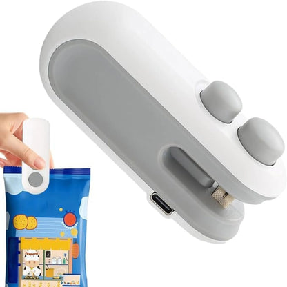 Using mini bag sealer to reseal snack packaging
2-in-1 sealing and cutting tool