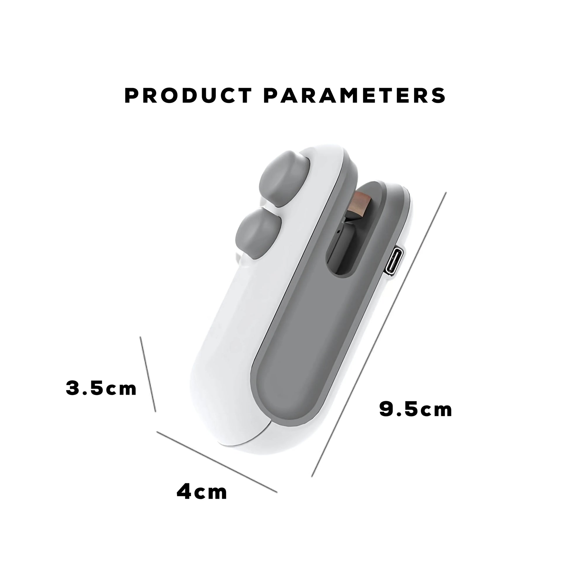 USB rechargeable 2-in-1 mini bag sealer and cutter dimension