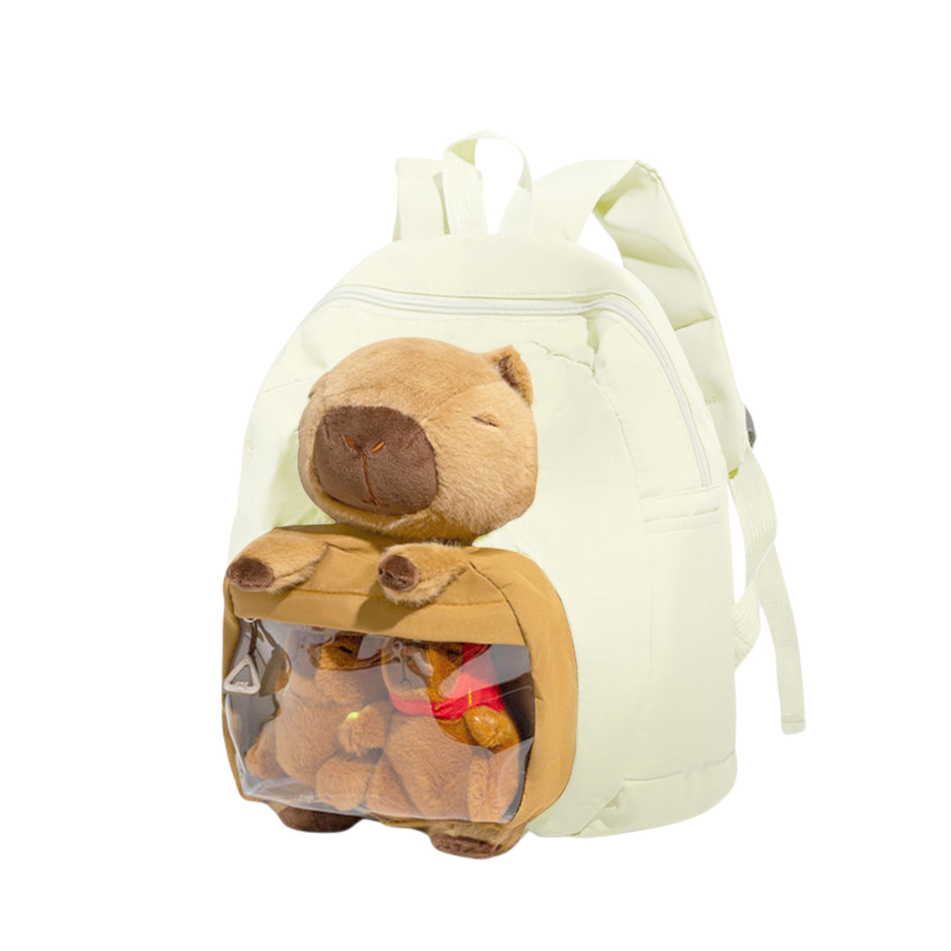 Close pastel color up front view of Cuddly Buddy Backpack in
