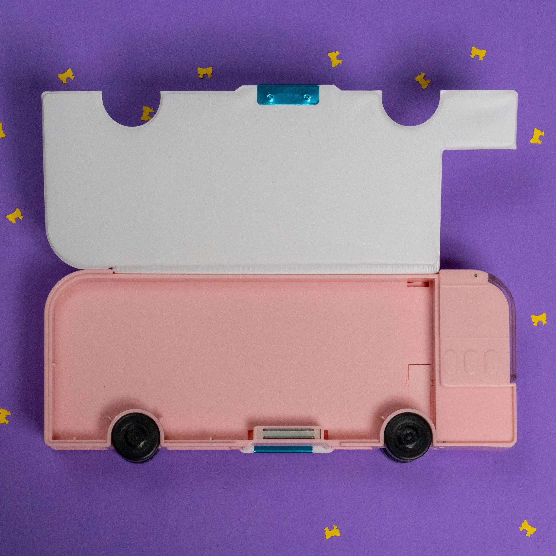 Pink Pencil Box in Bus Design Open