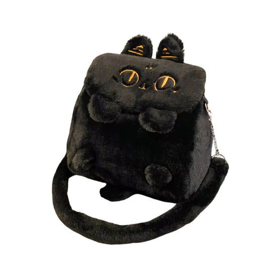 Fluffy black convertible backpack for women