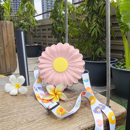 Pink Daisy Delight Mini Crossbody Bag in lavender with daisy print strap
