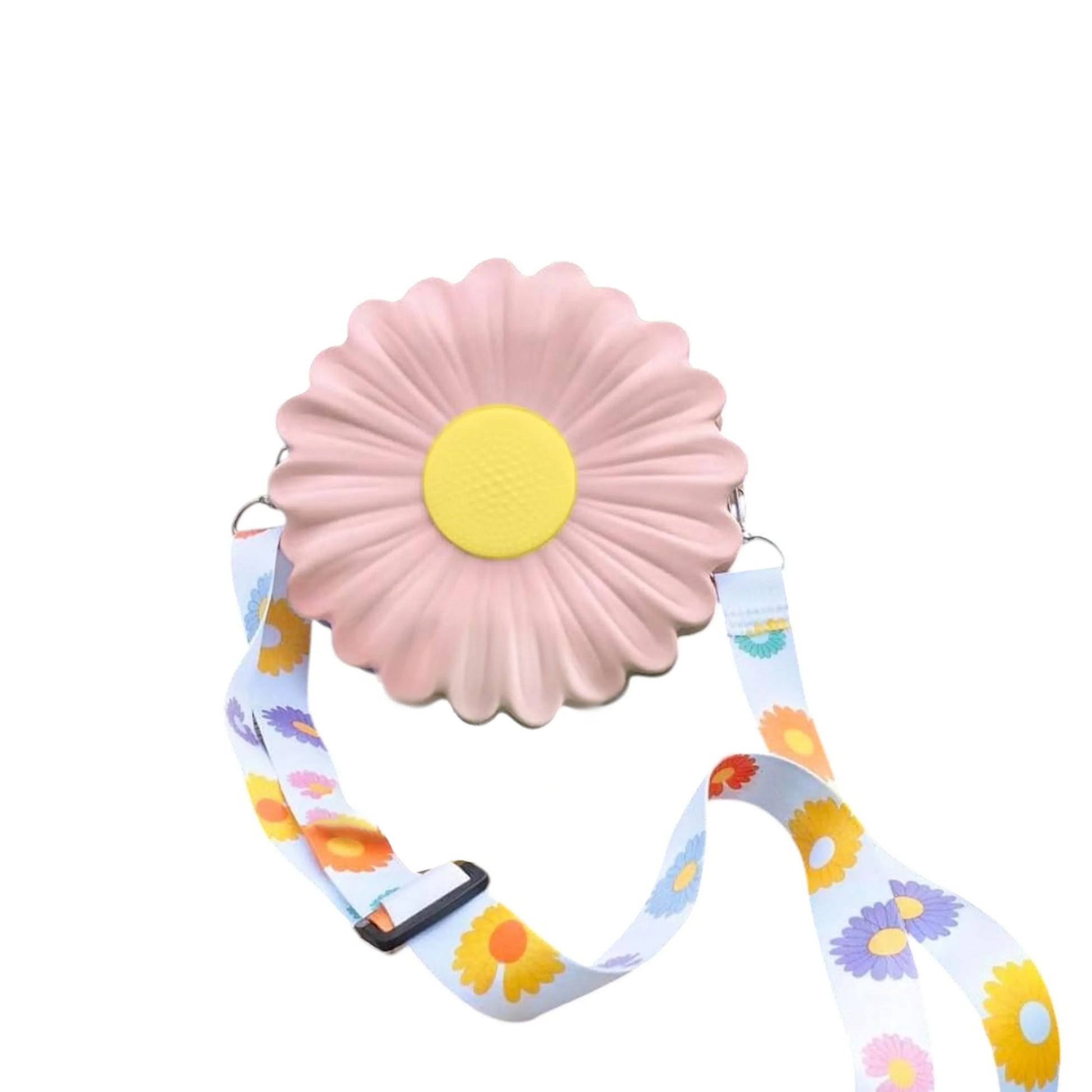 Pink Daisy Delight Mini Crossbody Bag in pink with daisy print strap
