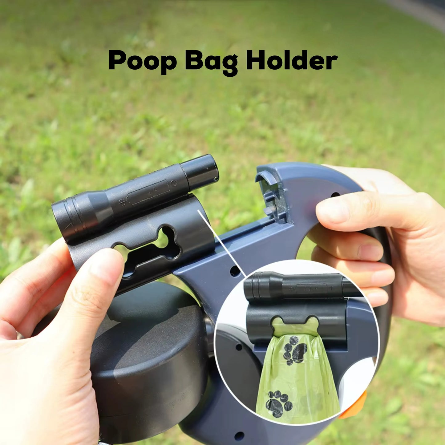 Lightweight double dog leash with poop bag holder
