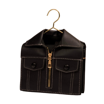 View of black Luxury Jacket Style Handbag with tailored pocket details