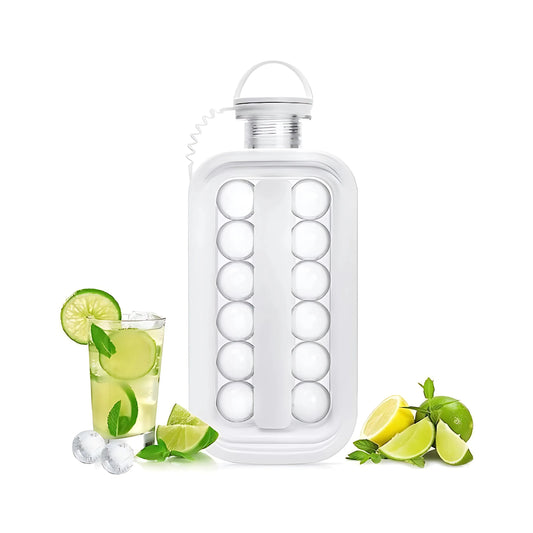 Image displaying white ice cube maker bottle with mojito on the side