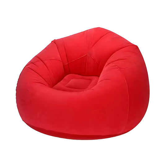 Front view of red inflatable sofa on a white background