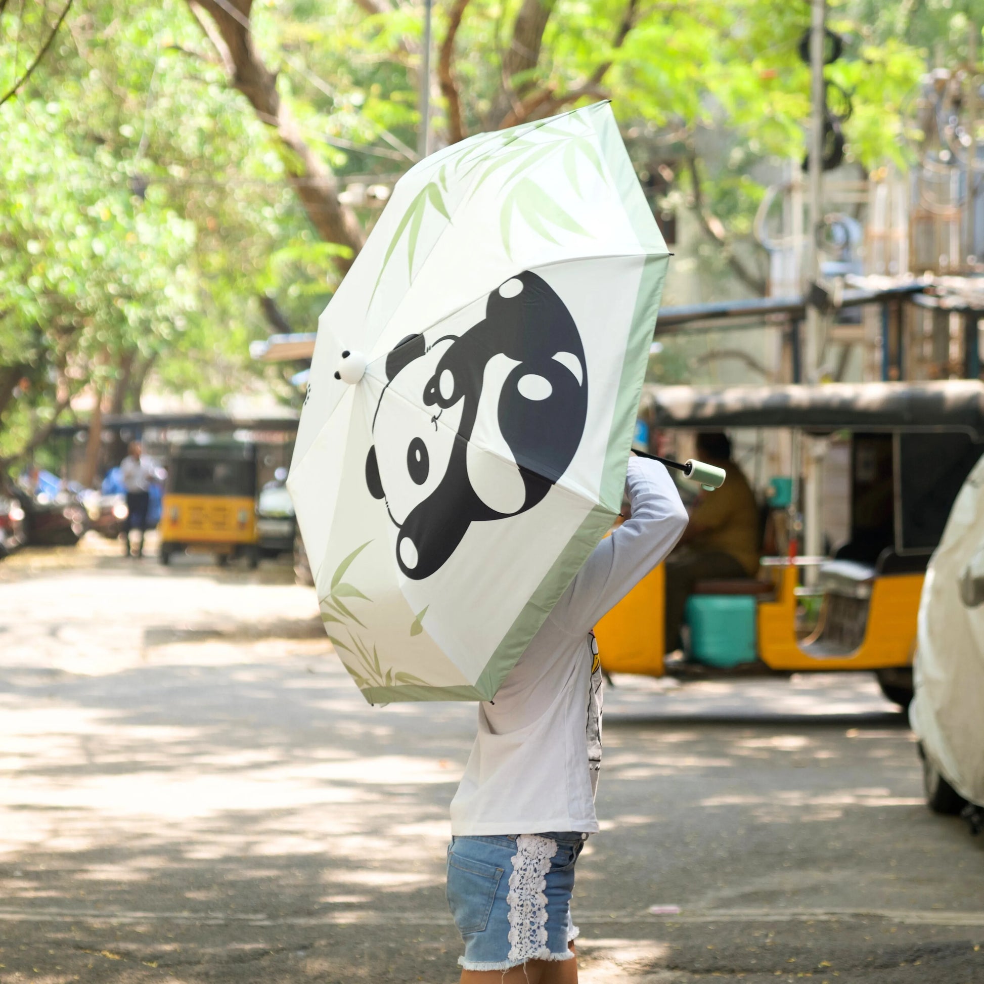 Panda-themed umbrella one open