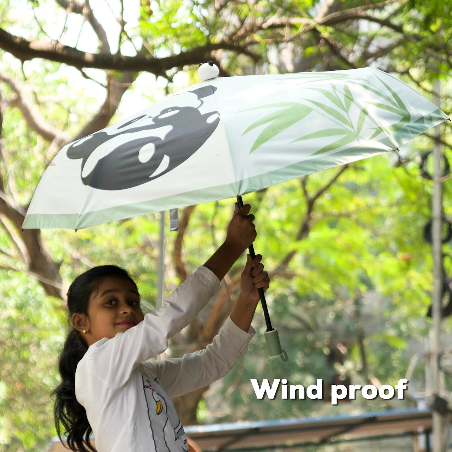 Windproof panda umbrella with flexible ribs
