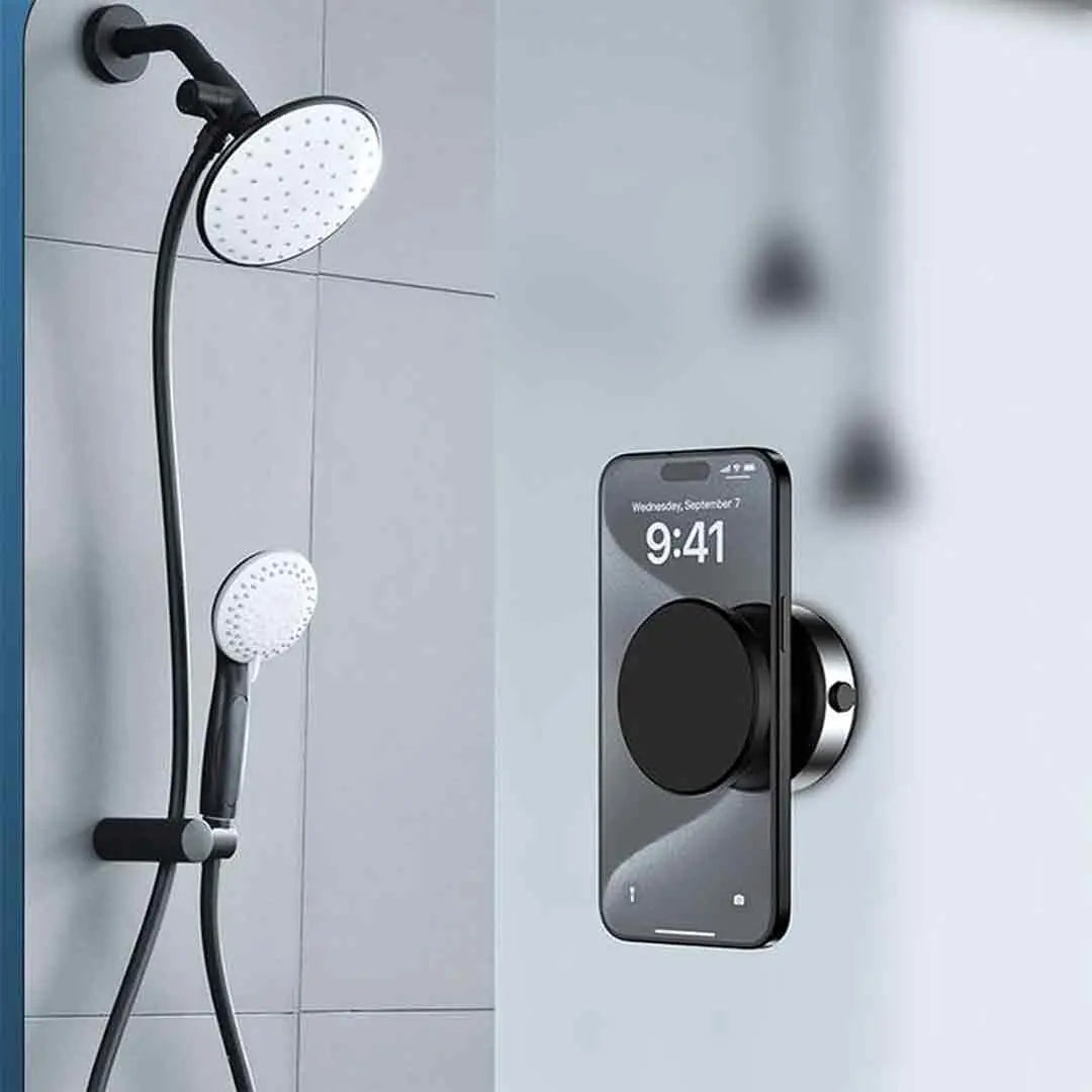Magnetic suction phone holder mounted on mirror surface