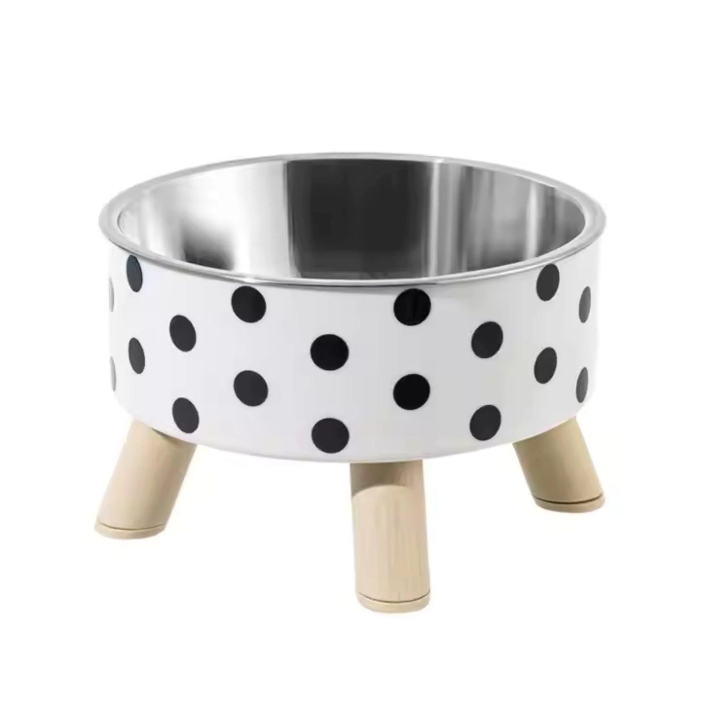 Elevated pet food bowls with polka dot