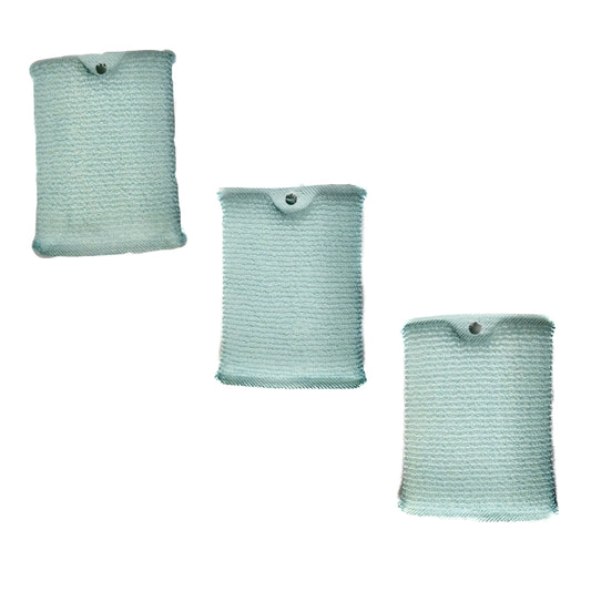 Three blue oil wipes arranged side by side.