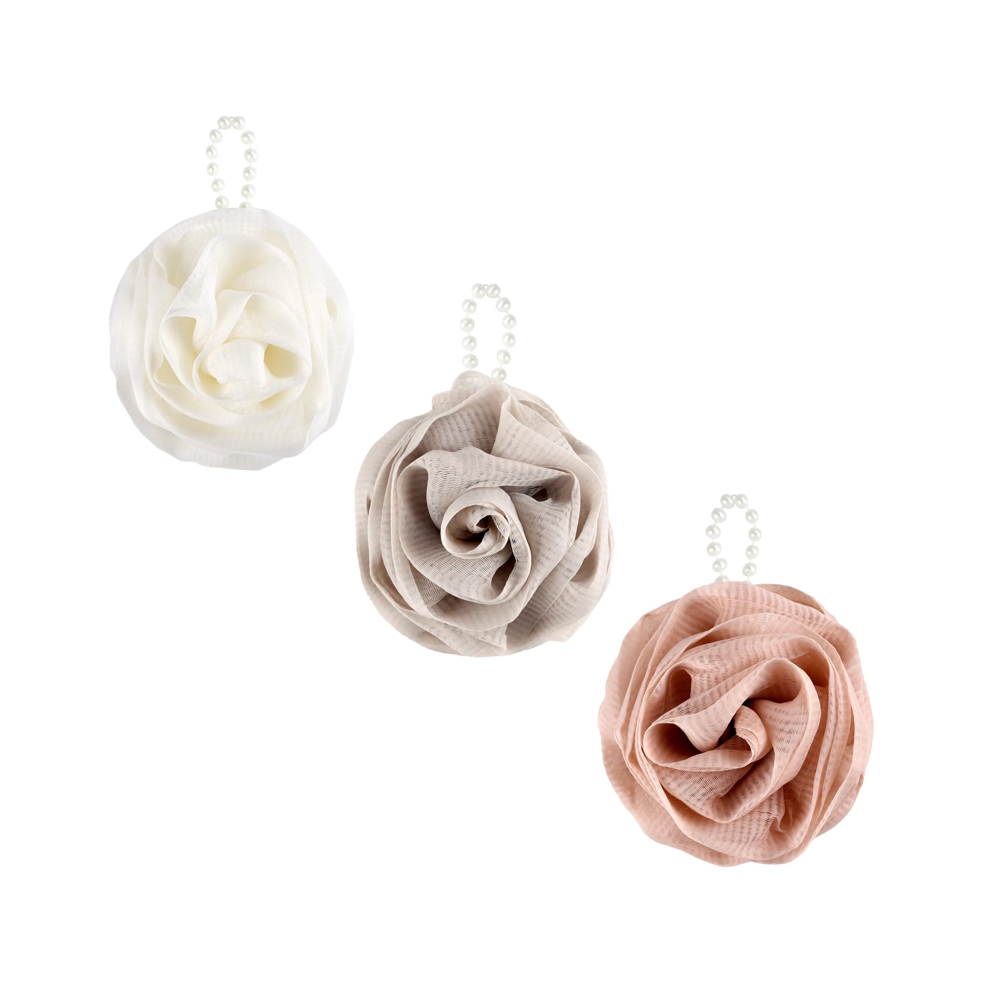 3 Pearl handle Bath Loofah displayed on a white background