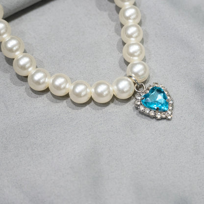 Pet Pearl Necklace with Little Studded Charm - For Small Dogs and Cats