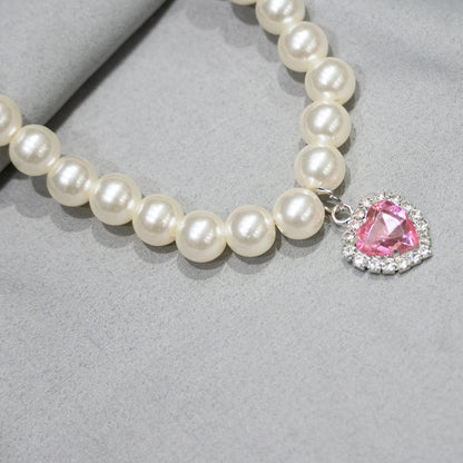 Pet Pearl Necklace with Little Studded Charm - For Small Dogs and Cats