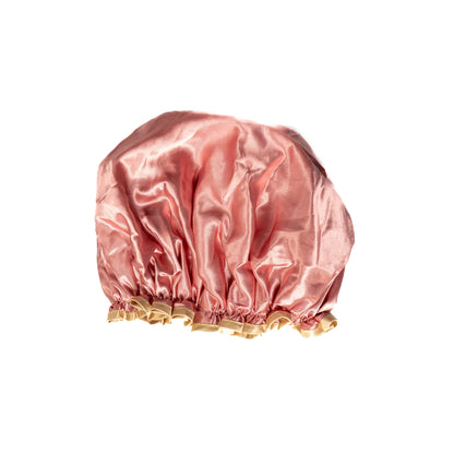 Pink shower cap side view.