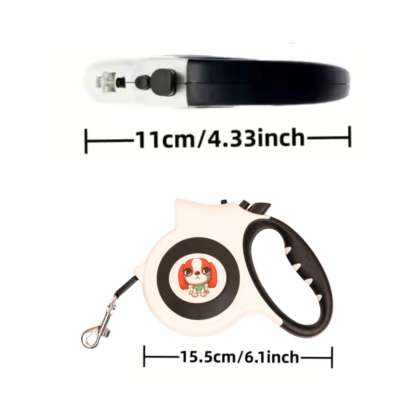 Torch-equipped dog leash close-up with measurements