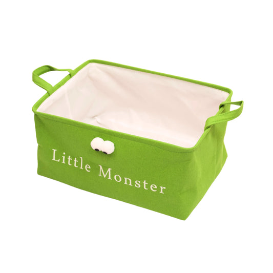 Wide view of Little Monster Green color storage basket
