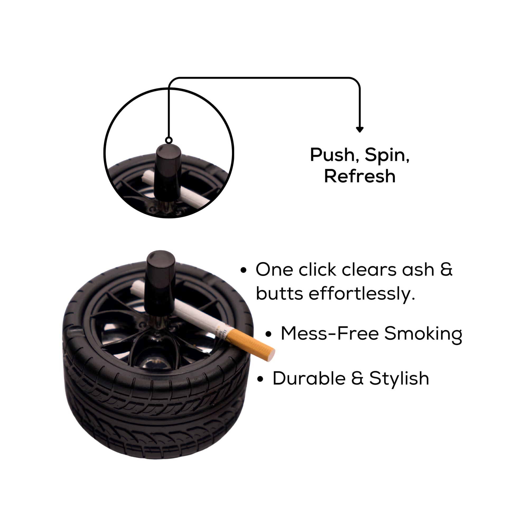 Tire ashtray with realistic car wheel design for smokers